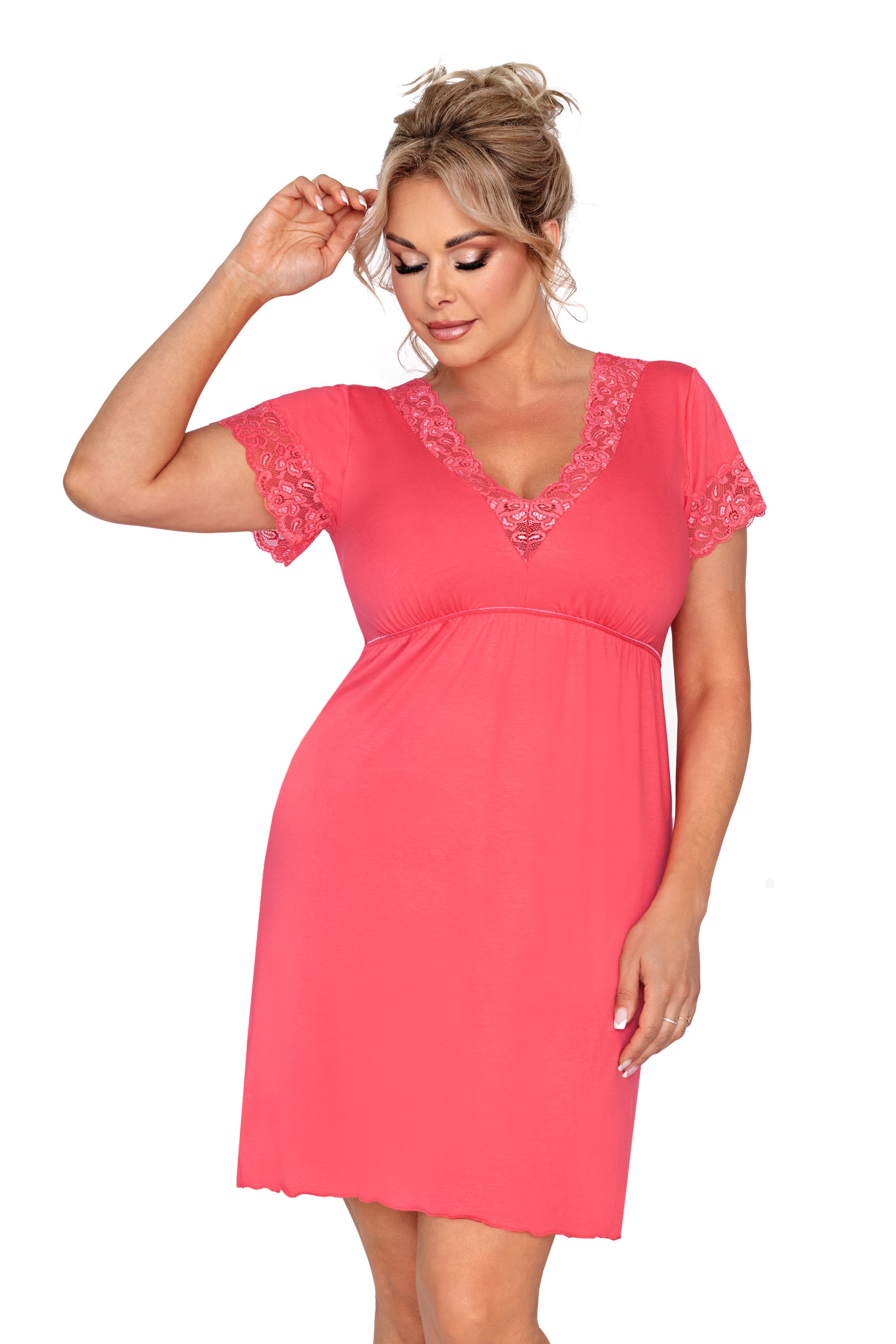 Koszulka nocna plus size - Mariza koralowa zdjęcie 1