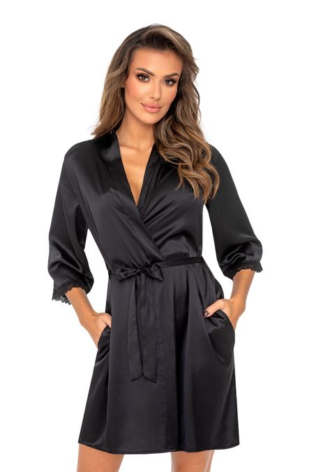 Tiffani czarny - szlafrok satynowy