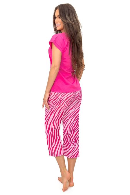 Piżama bawełniana w kolorze fuksji - Zebra 3/4
