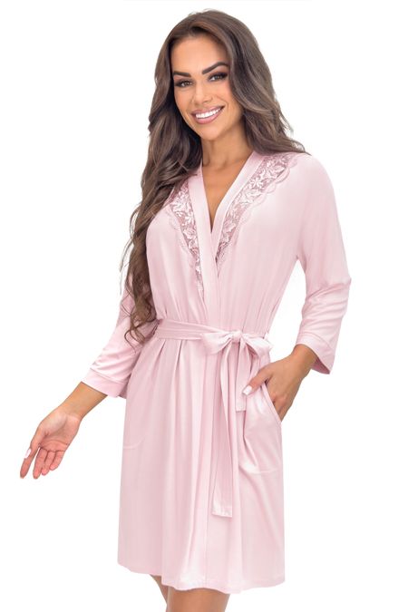 Szlafrok damski z wiskozy - Sonia pudrowy róż