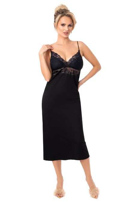 Elegancka, długa koszula nocna - Jasmine long czarna