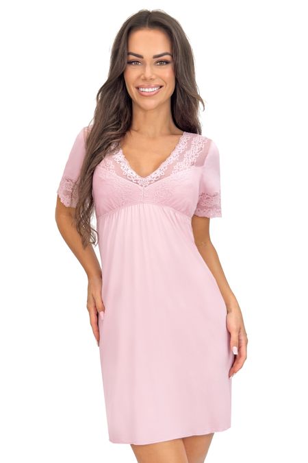 Koszula nocna z koronką - Linda pudrowy róż