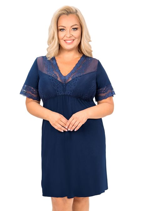 Elegancka granatowa koszula nocna - Linda plus size granat