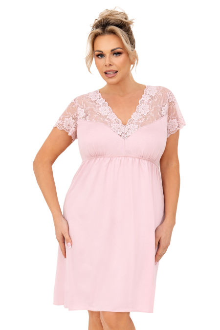 Koszula nocna damska z koronką - Livia plus size pudrowy róż