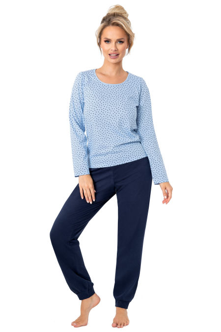 Piżama bawełniana damska z długimi spodniami - Star long granatowa
