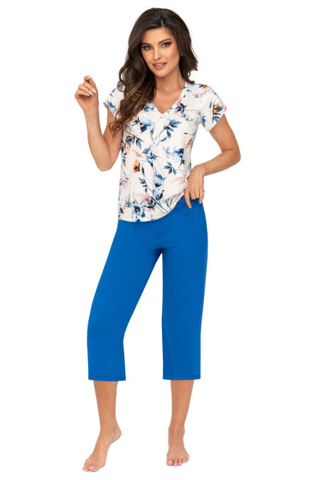 Piżama damska ze spodniami 3/4 - Astrid kobalt