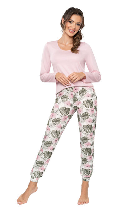 Piżama damska z długimi spodniami - Mila pudrowy róż