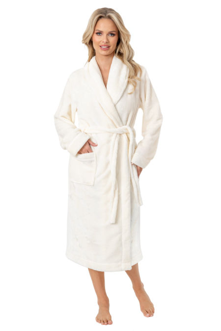 Ciepły, długi szlafrok damski - 103 ecru